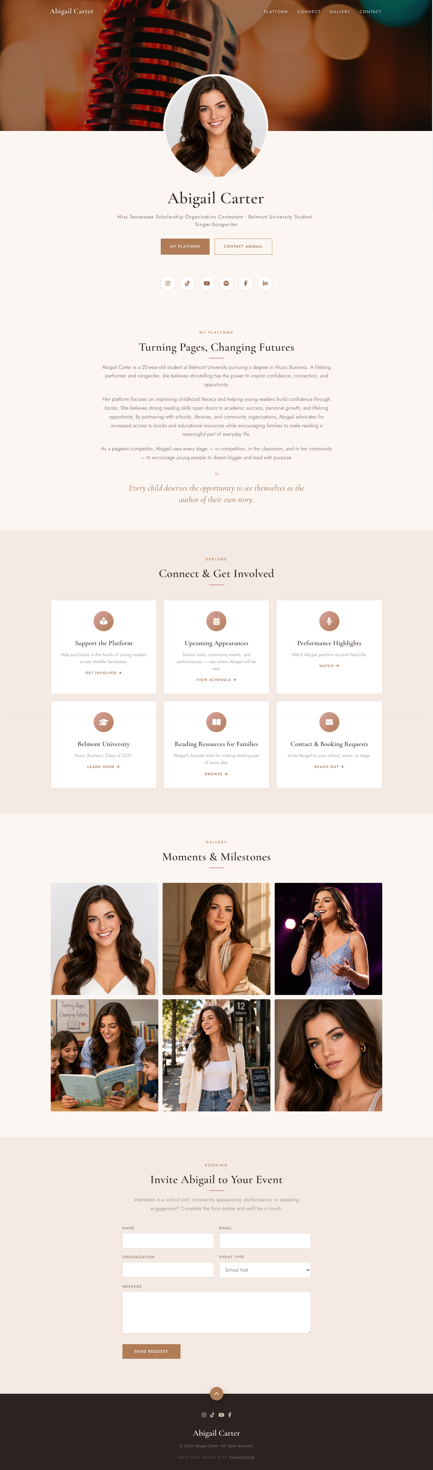 A complete CanvasOne page, top to bottom