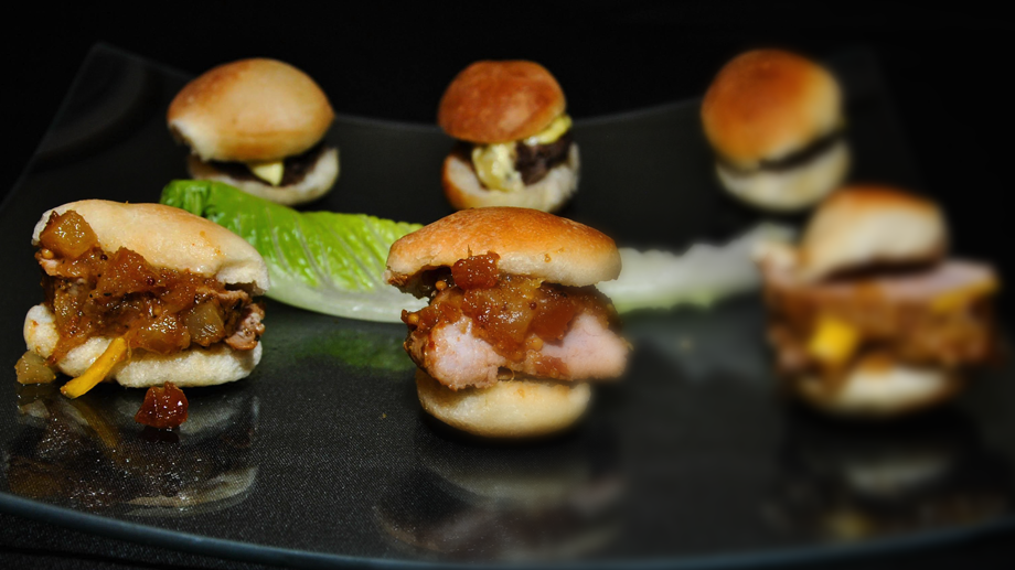 Slider sandwiches arranged for a catering display