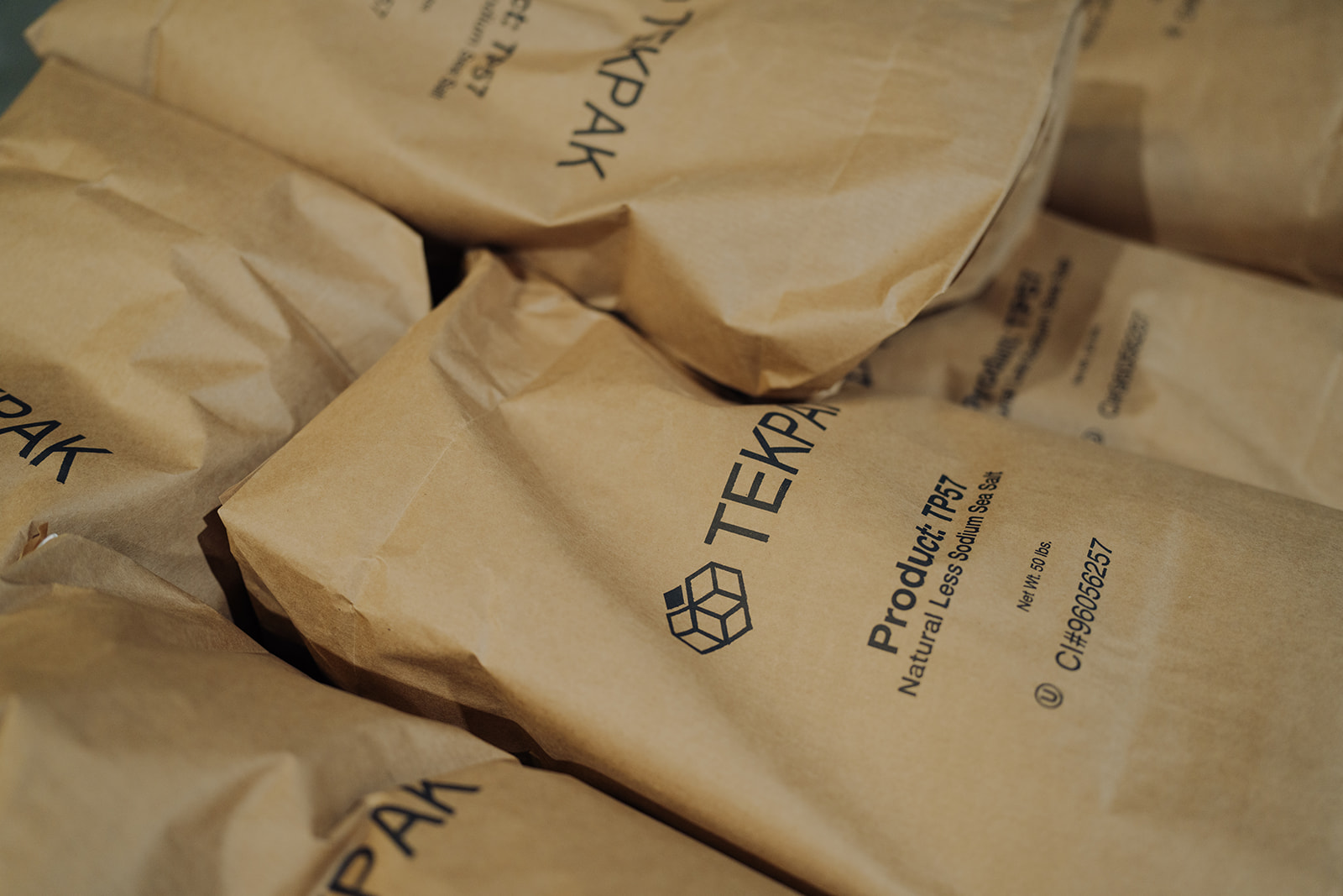 TEKPAK-branded sea salt bag at the Marion, AL facility